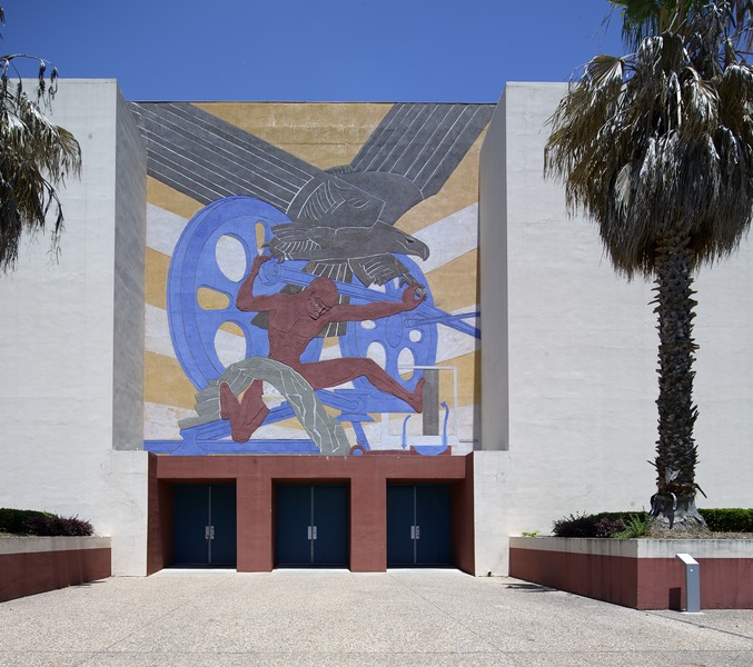 Art deco era bas-relief on the facade of the Centennial Hall, Fair Park, Dallas
