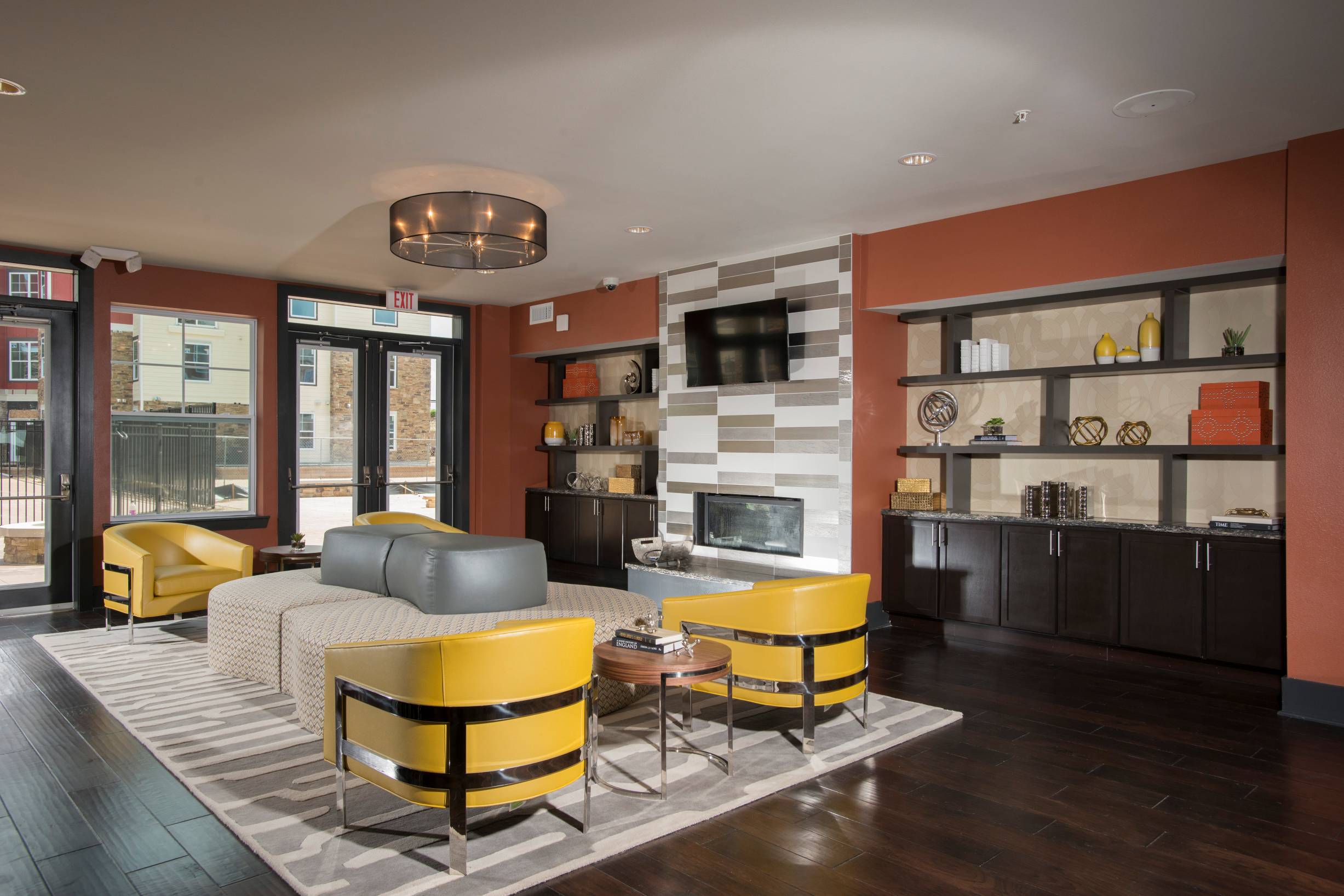 The Den in Columbia, MO features deco-esque bold lines and colors