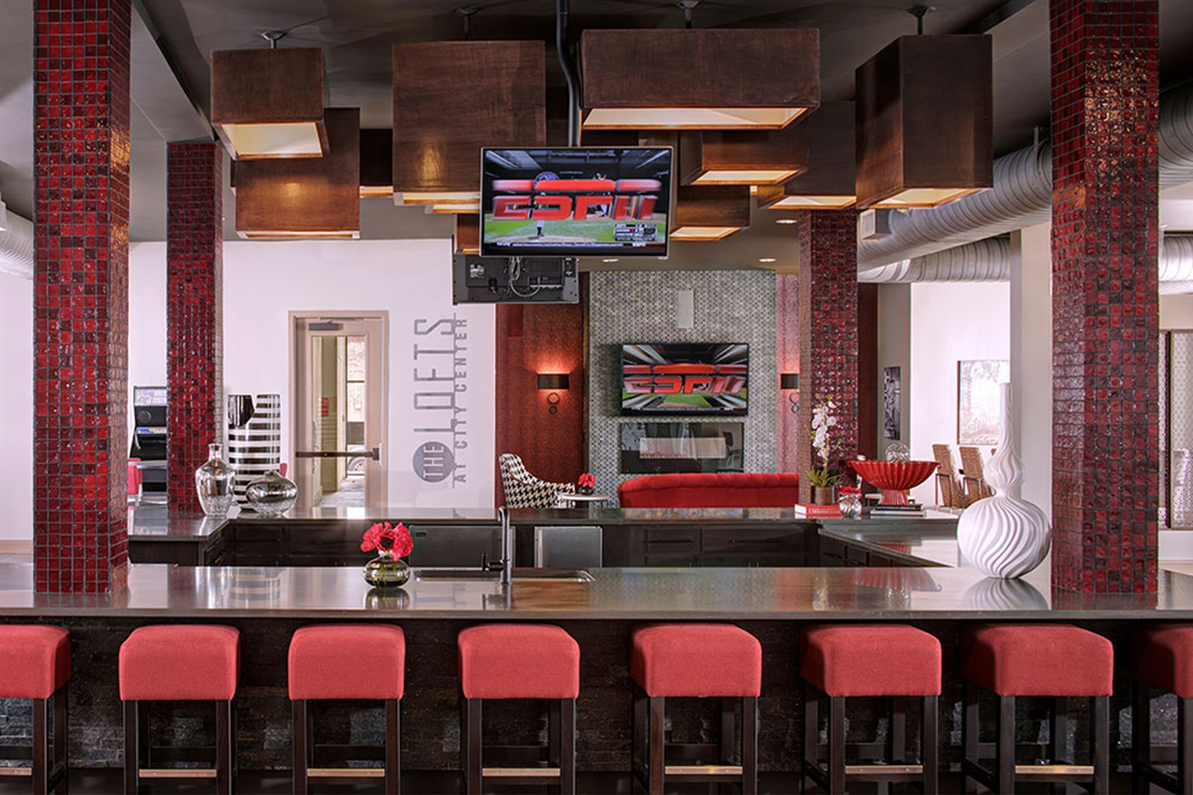 interior design features for Super Bowl party - pub style clubhouse