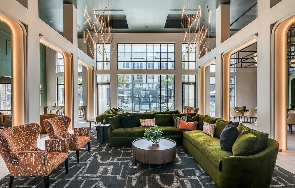 The 4-story, double-courtyard apartment building was designed by CBA Companies and HPA Design Group. Greystar is the management company and started the initial lease-up earlier this month. (Photo by Gray Street Studios)